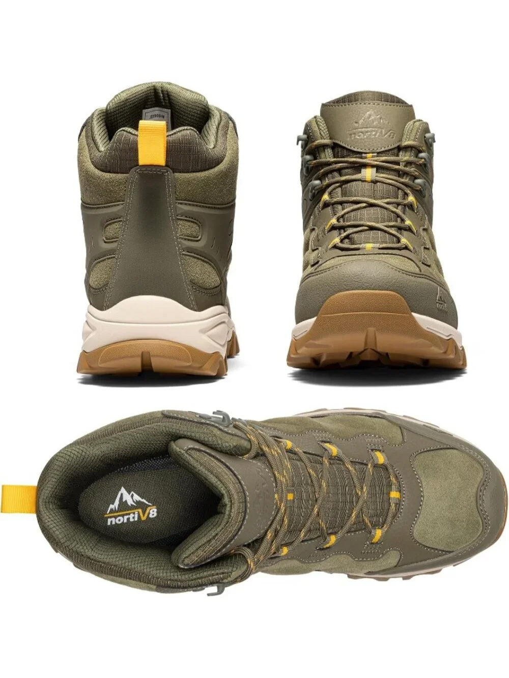 Men's Olive Waterproof Shoes Casual Mid Top Round Toe Non Slip Hiking Boots